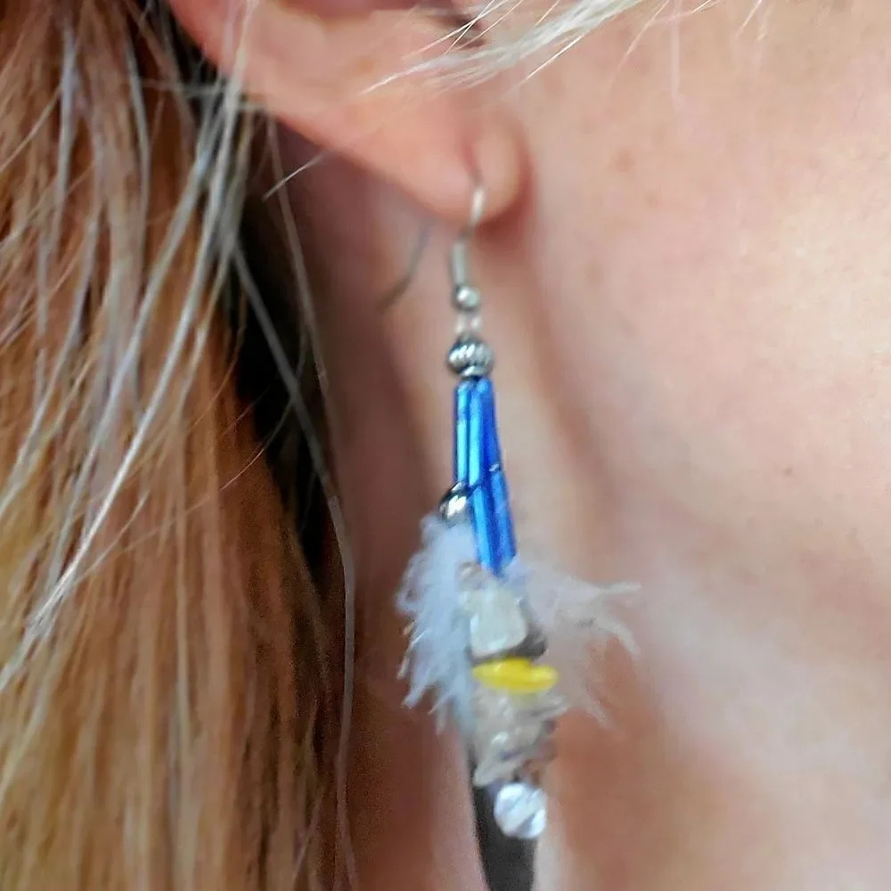 NWT! Artisian handmade feather crystal earrings